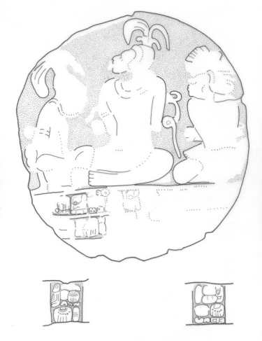 El Chal, Altar 3 drawing including glyphs on sides