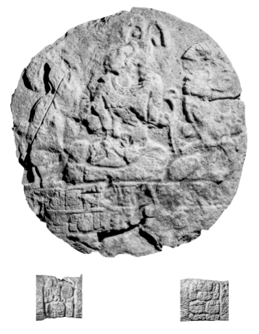 El Chal, Altar 3, photo including glyphs on sides